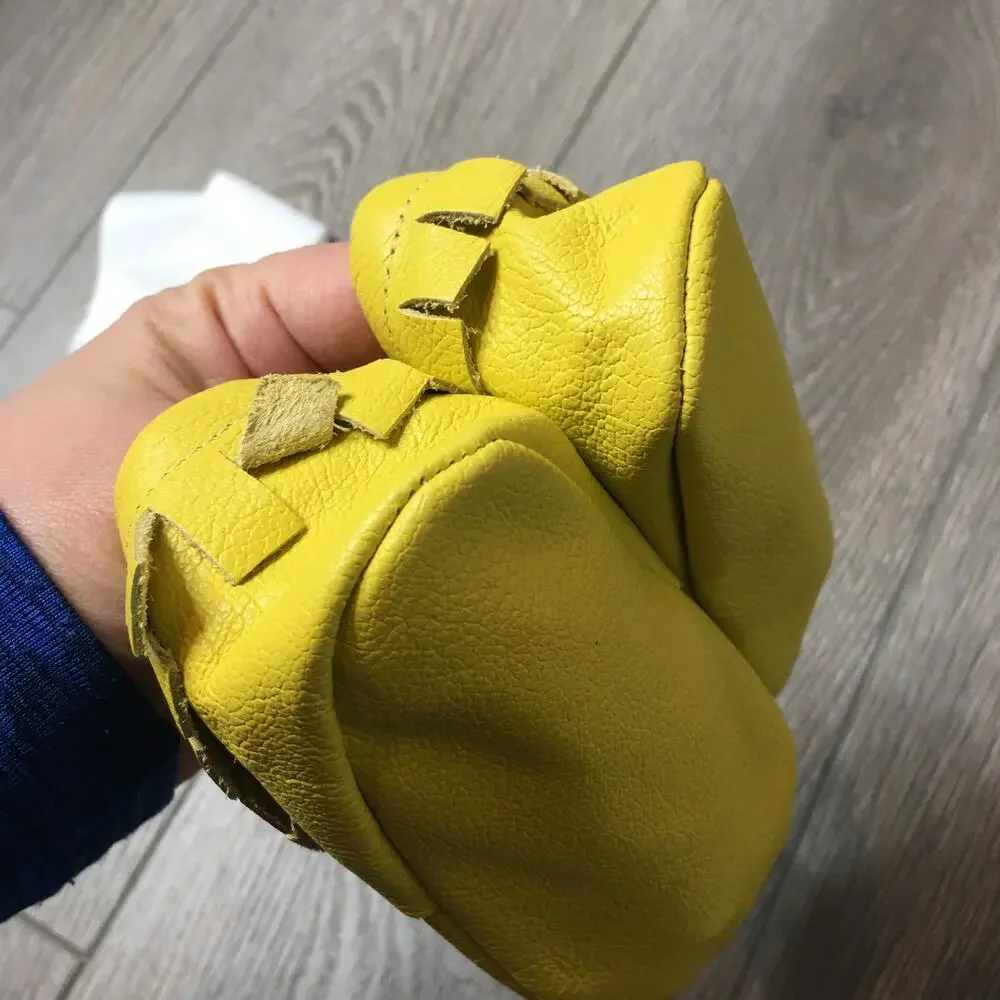 Baby Moccasin Fringe Bow Tie Slip On Mustard Yellow Comfort Leather